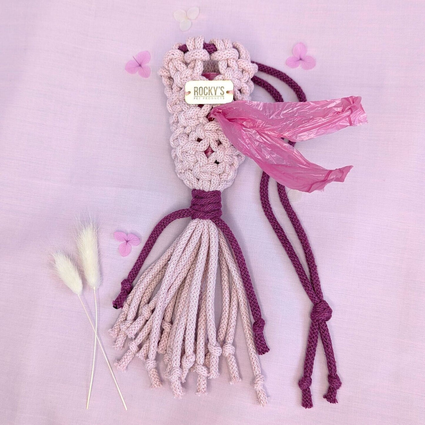 Macrame Two Tone Pink Dog Poop Bag