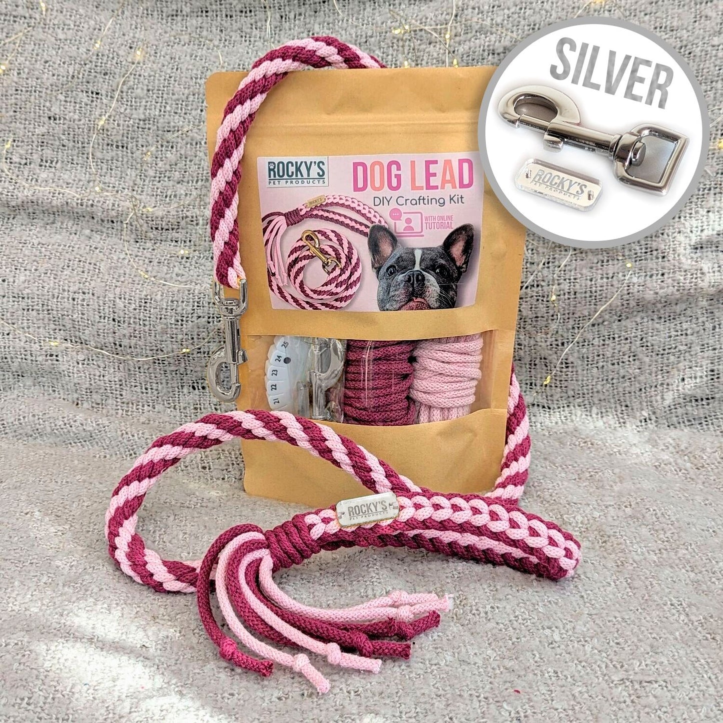 Macrame Two Tone Pink DIY Dog Lead Crafting Kit with Silver Hareware