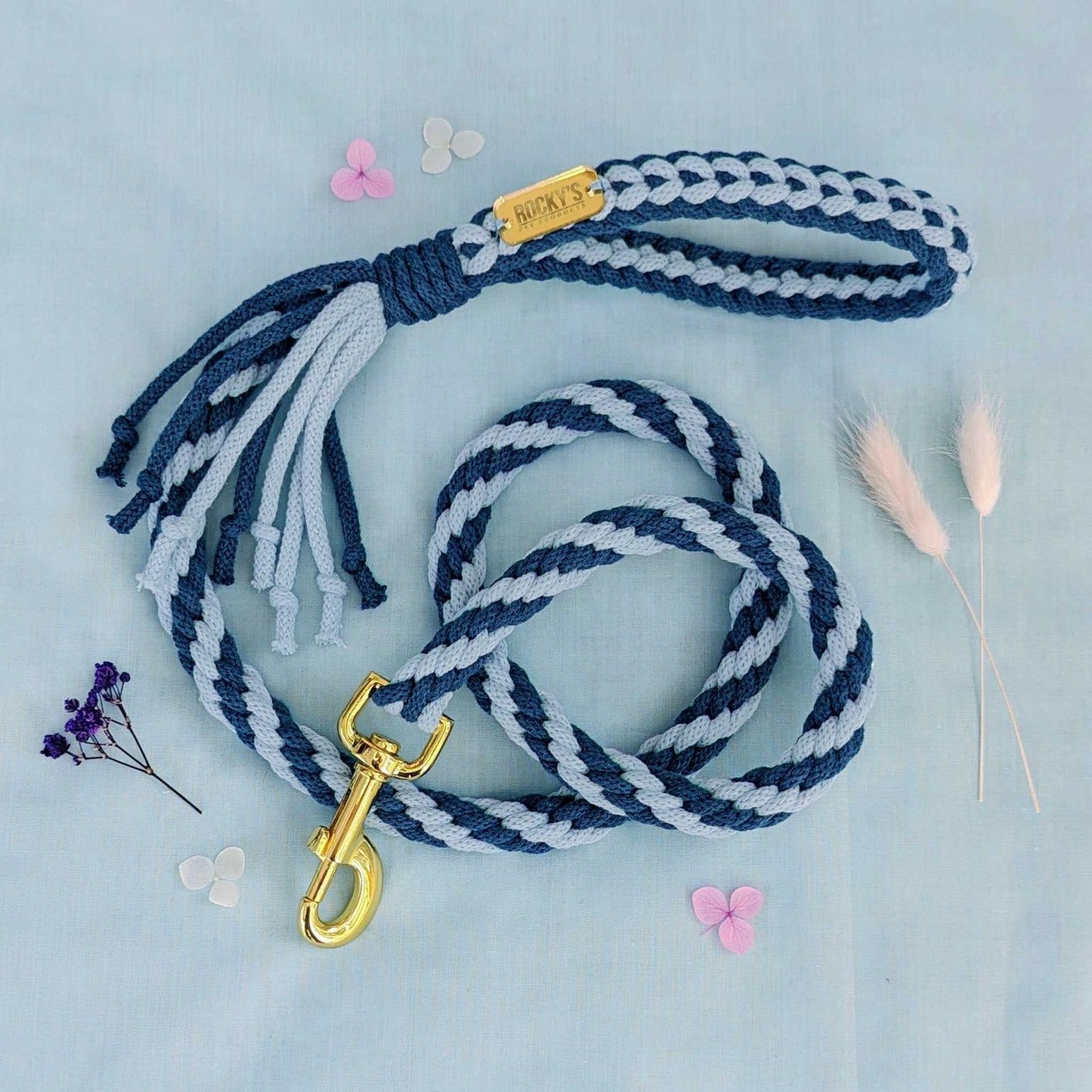 Macrame Two Tone Blue DIY Dog Lead with Gold Hardware