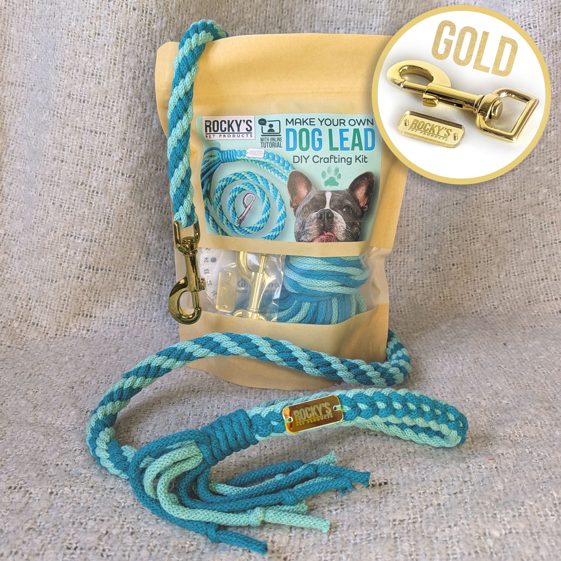 Macrame Two Tone Mint DIY Dog Lead Crafting Kit with Gold Hardware