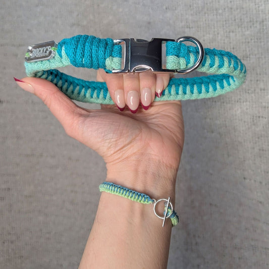 Macrame Two Tone Mint DIY Dog Collar and Friendship Bracelet Crafting Kit with Rose Gold Hardware