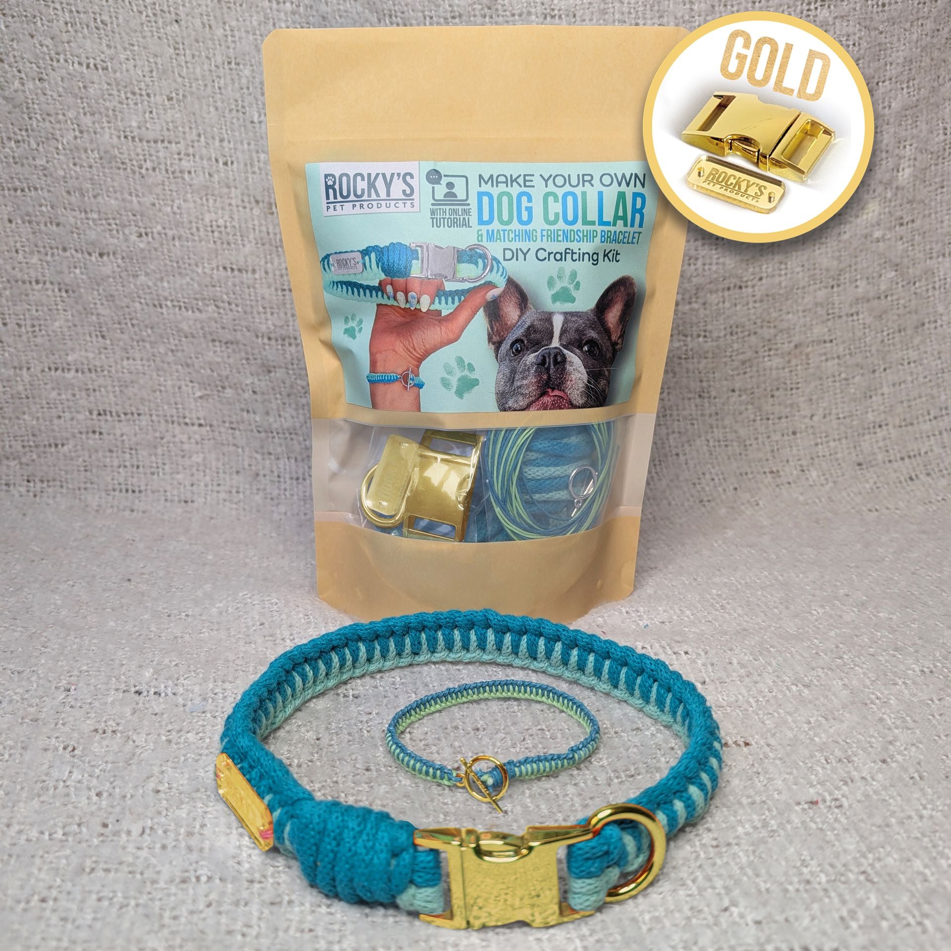 Macrame Two Tone Mint DIY Dog Collar and Friendship Bracelet Crafting Kit with  Gold Hardware