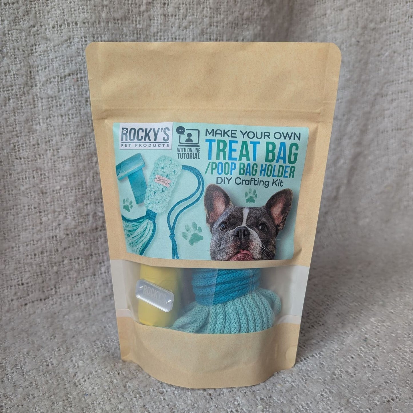 Macrame Two Tone Silver DIY Dog Treat/Poop Bag Crafting Kit with Silver Hardware