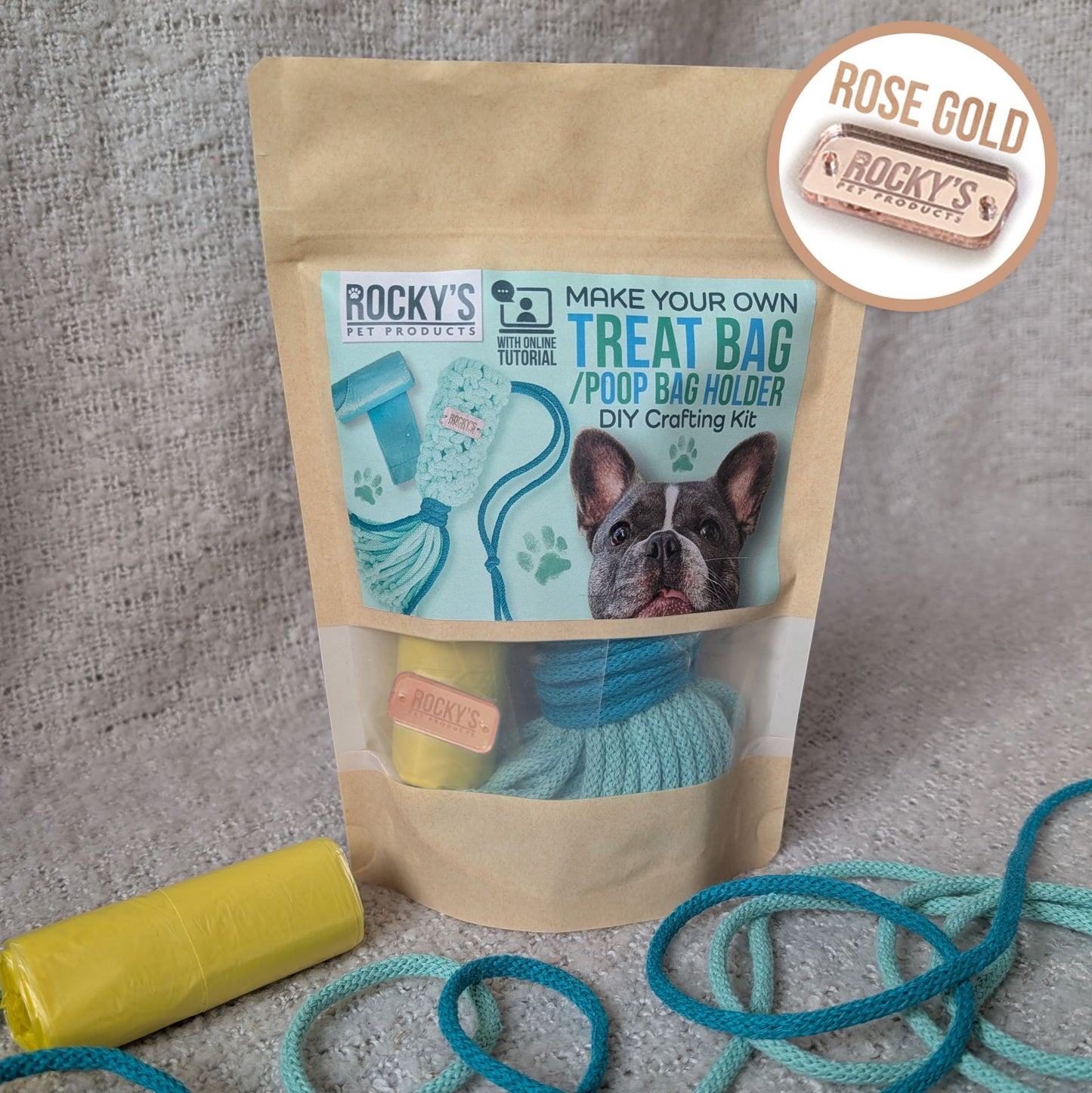 Macrame Two Tone Mint DIY Dog Poop/Treat Bag Crafting Kit with Rose
Gold Hardware