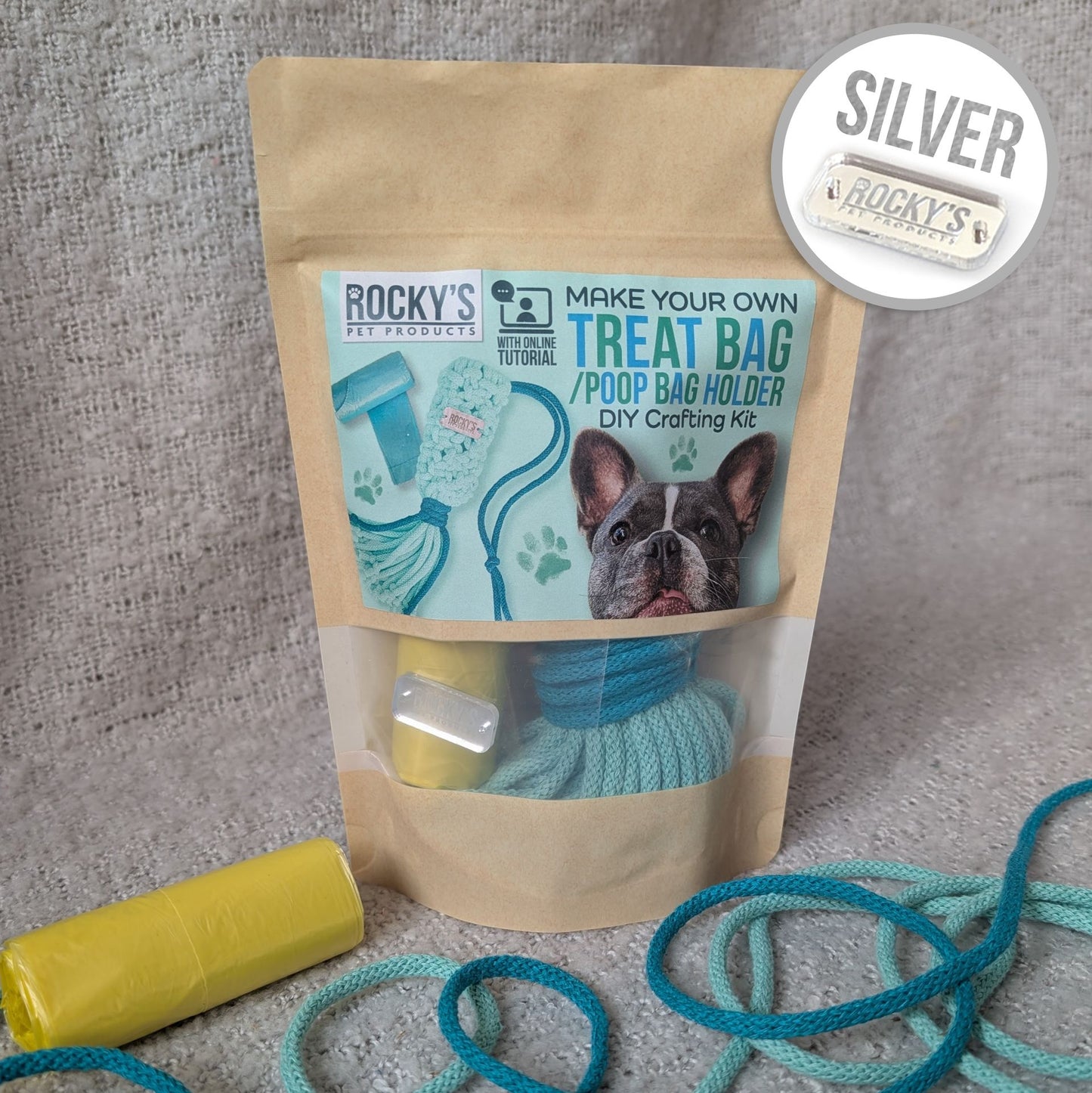 Macrame Two Tone Mint DIY Dog Poop/Treat Bag Crafting Kit with Silver Hardware