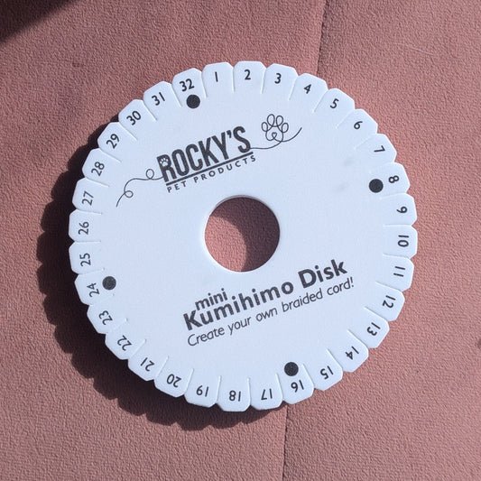 Round white disk with numbers and text on a pink background