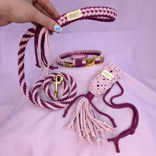 Luxury Handmade Matching Dog Accessories Set in Pink or Blue