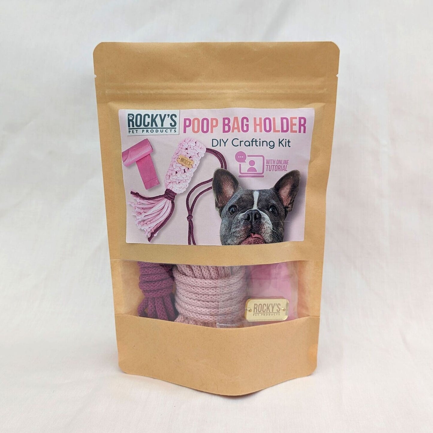 Macrame Two Tone Pink DIY Dog Poop Bag Crafting Kit with Gold Hardware