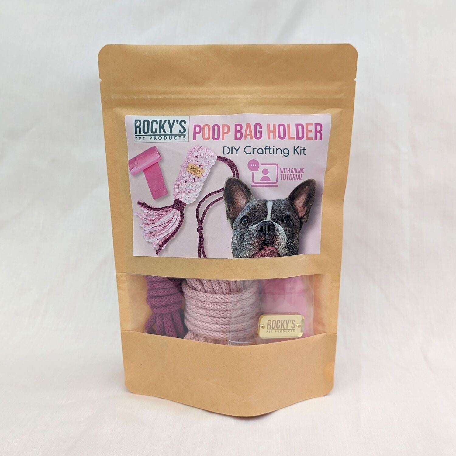 Macrame Two Tone Pink DIY Dog Poop Bag Crafting Kit with Gold Hardware
