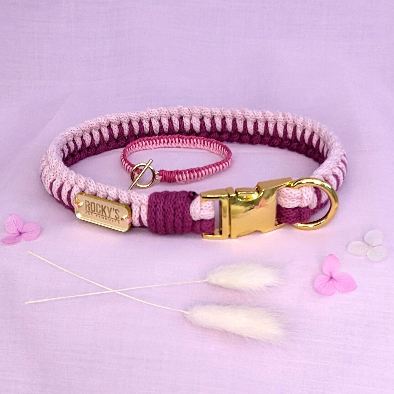Macrame Two Tone Pink DIY Dog Collar and Friendship Bracelet Crafting Kit with Gold Hardware