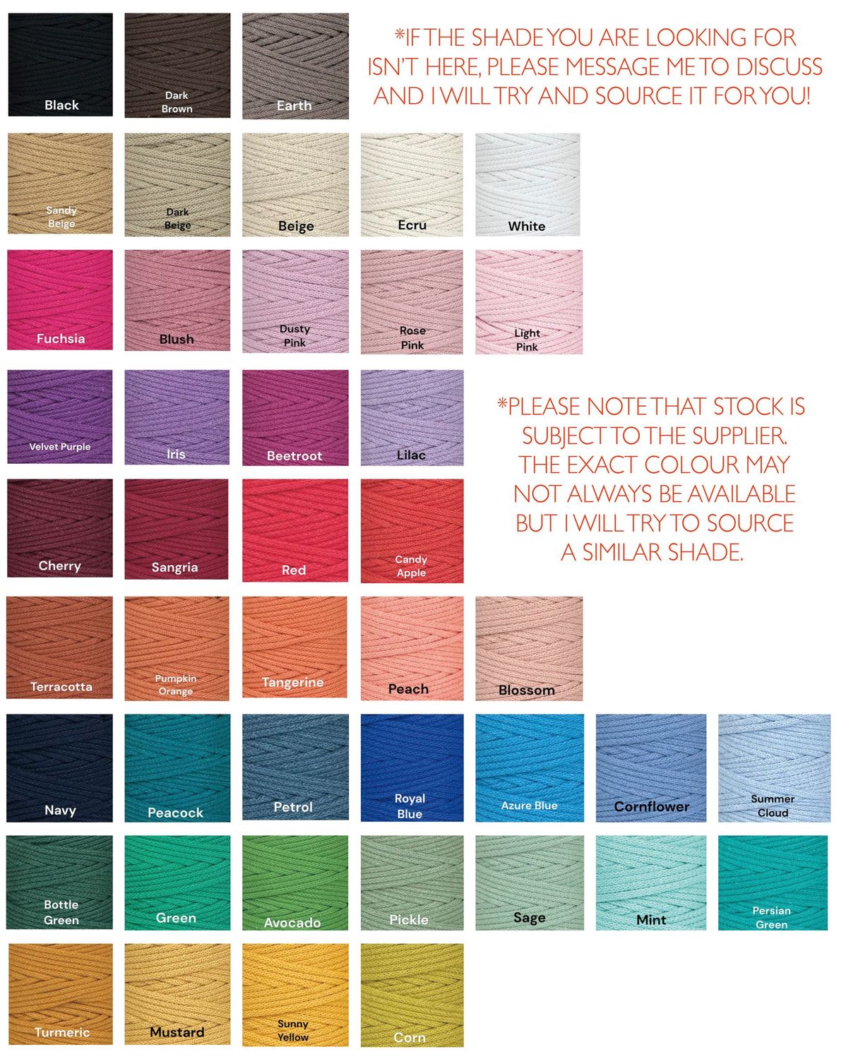 Macrame Yarn Colour Chart