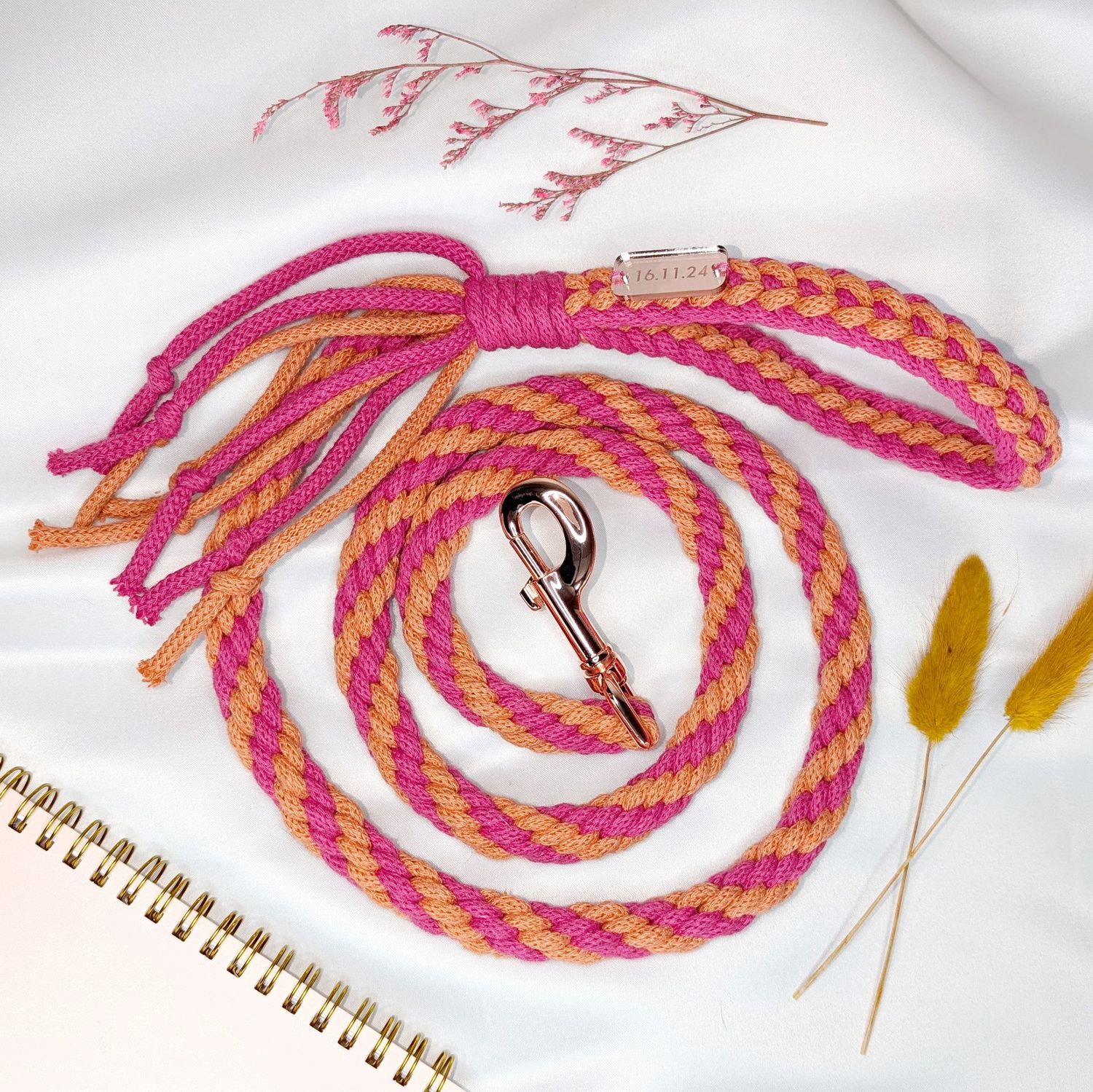 Macrame Pink and Orange DIY Dog Lead 