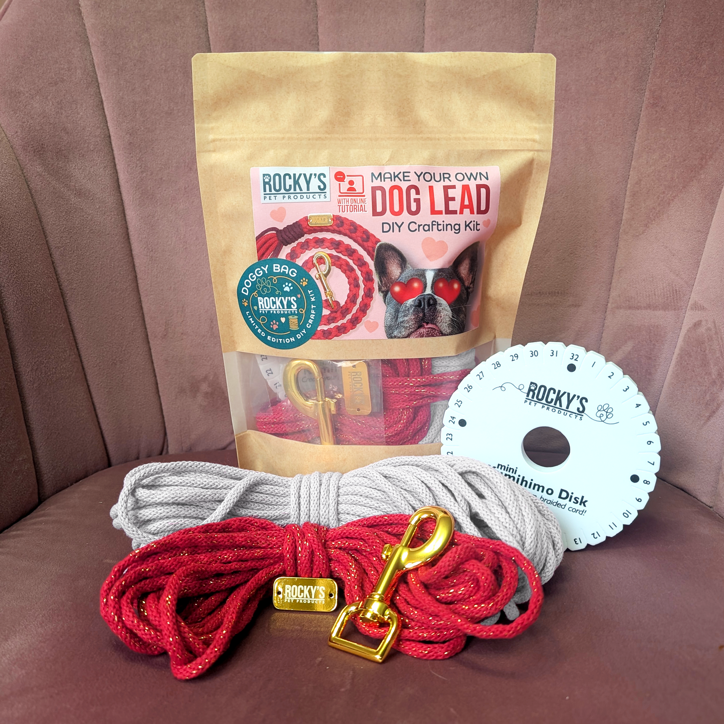 Heart Pattern White with Red Valentine's Day Make Your Own Dog Lead Craft Kit