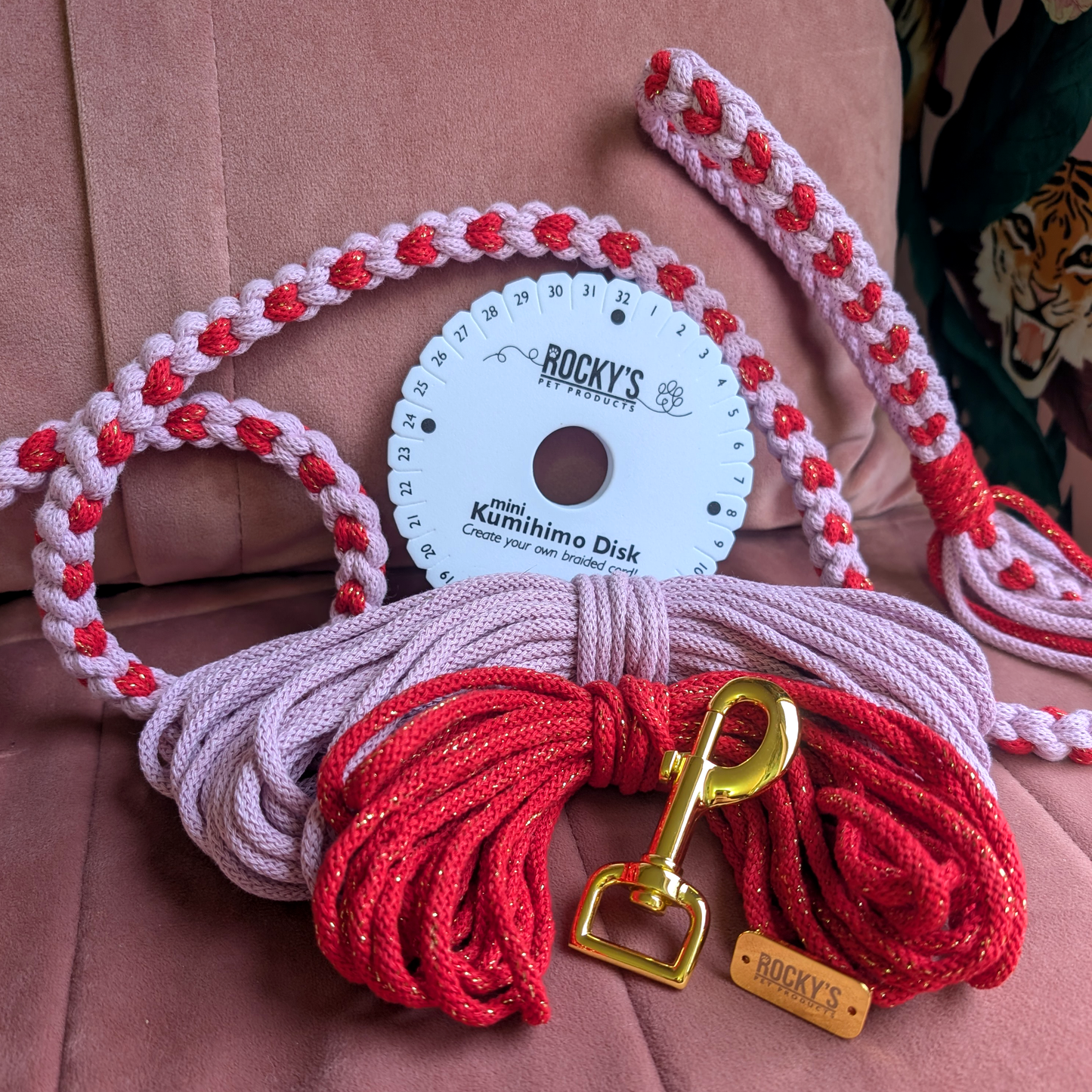 Heart Pattern Pink with Red Valentine's Day Make Your Own Dog Lead Craft Kit