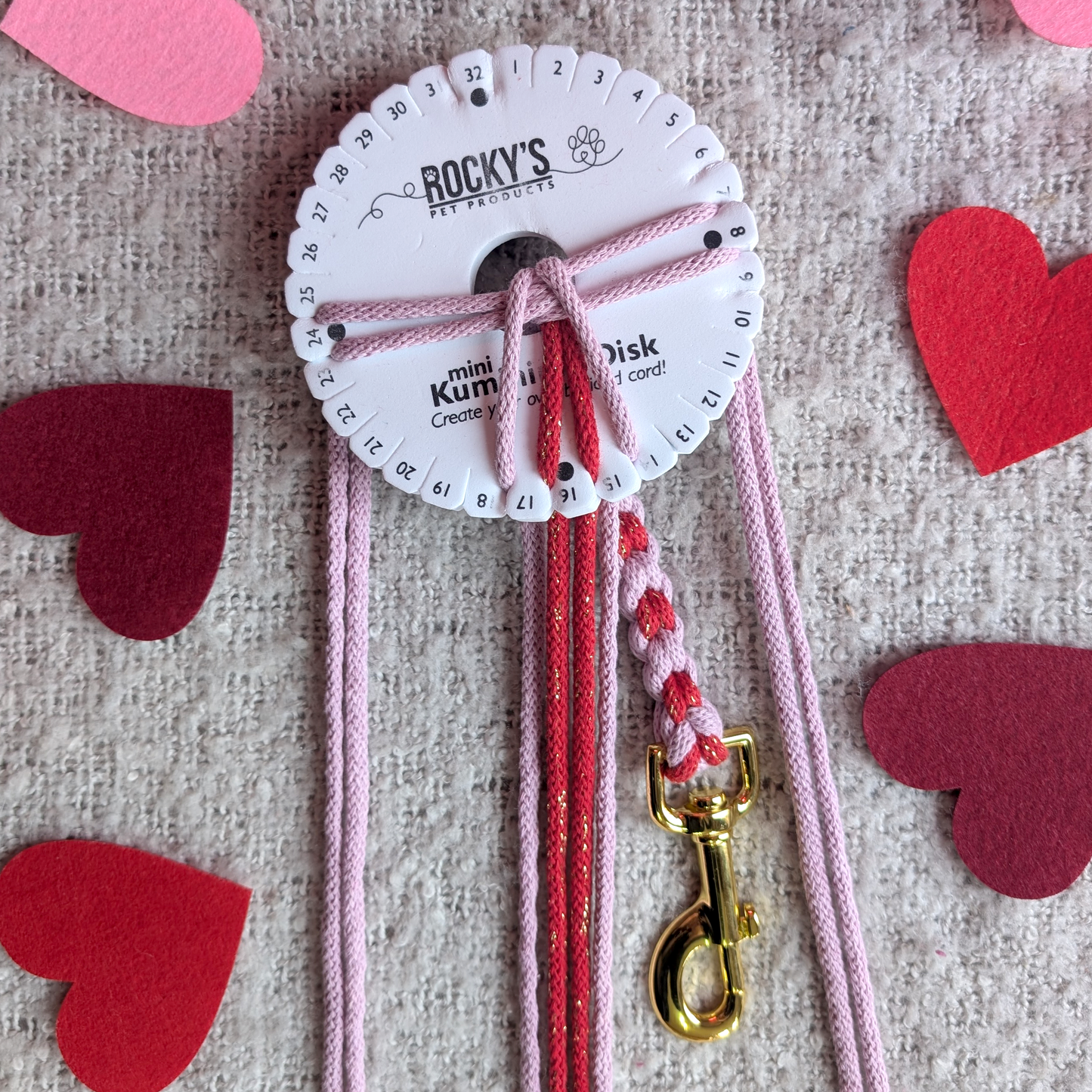 Heart Pattern Pink with Red Valentine's Day Make Your Own Dog Lead Craft Kit