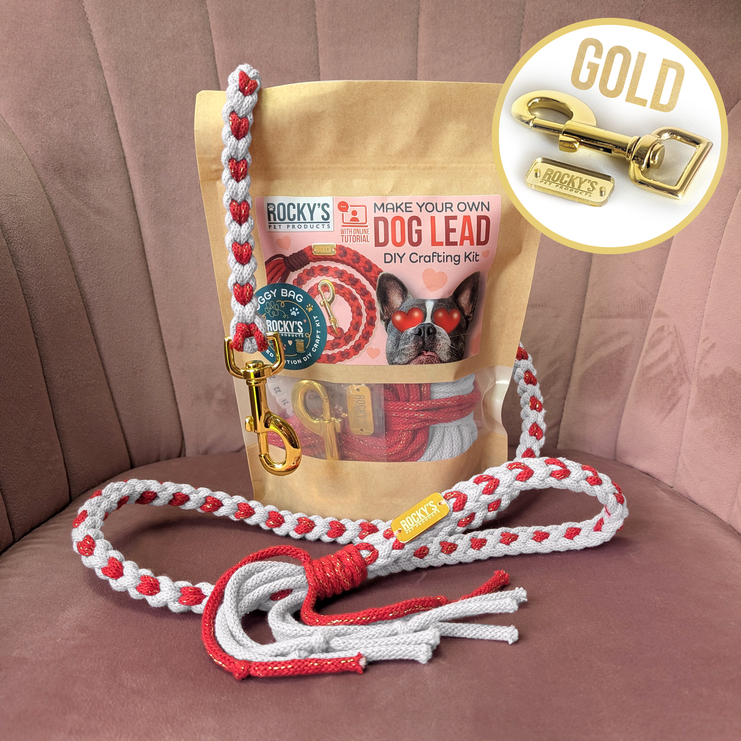 Heart Pattern White with Red Valentine's Day Make Your Own Dog Lead Craft Kit