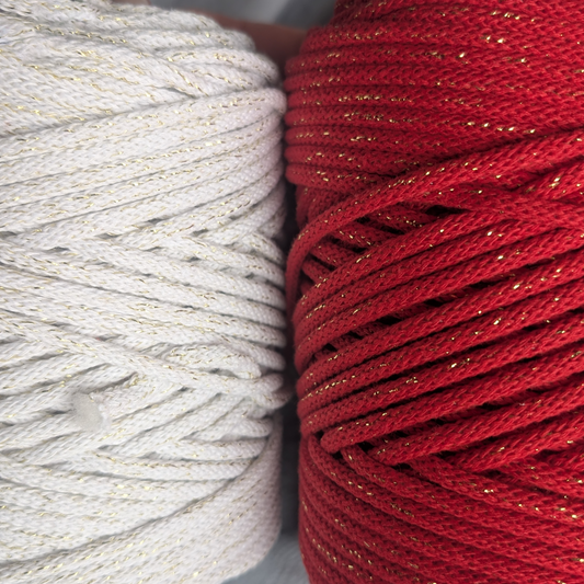 white and red gold sparkle 5mm macrame cord