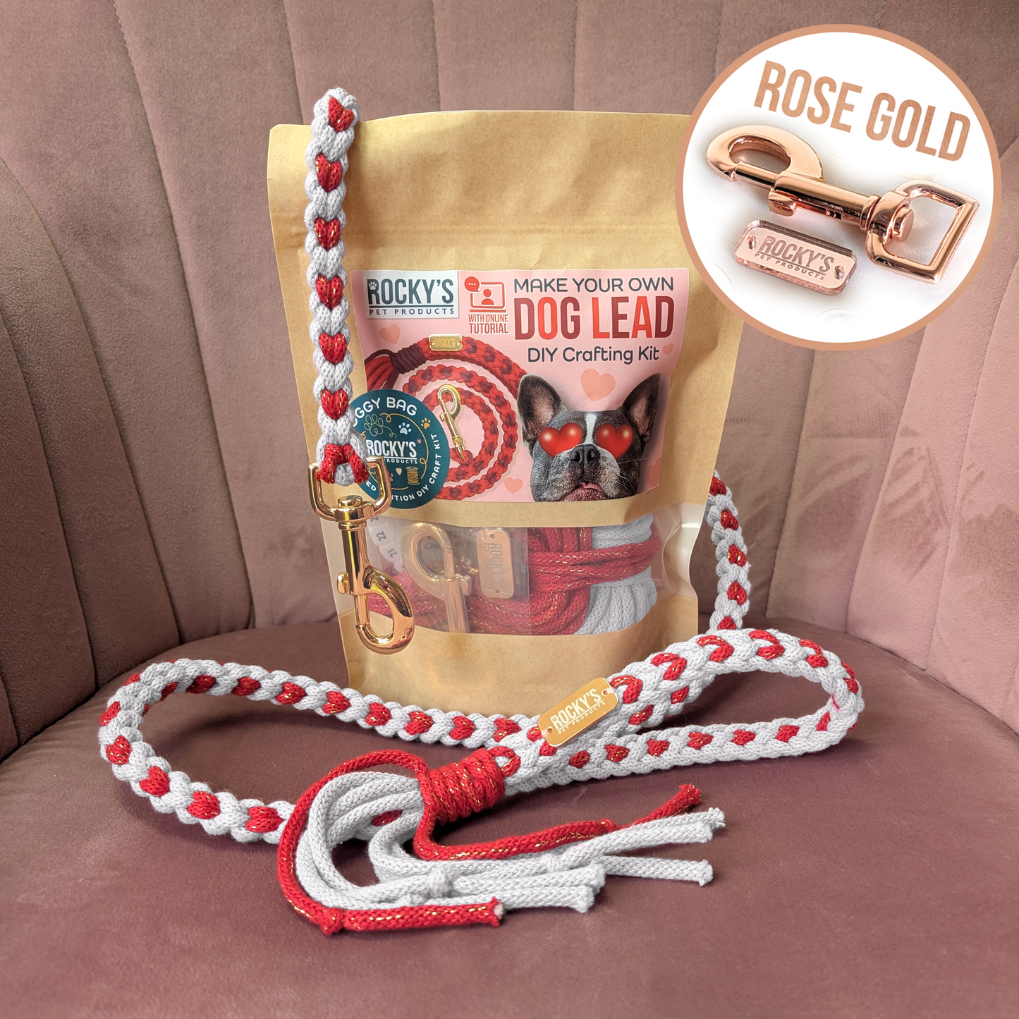 Heart Pattern White with Red Valentine's Day Make Your Own Dog Lead Craft Kit