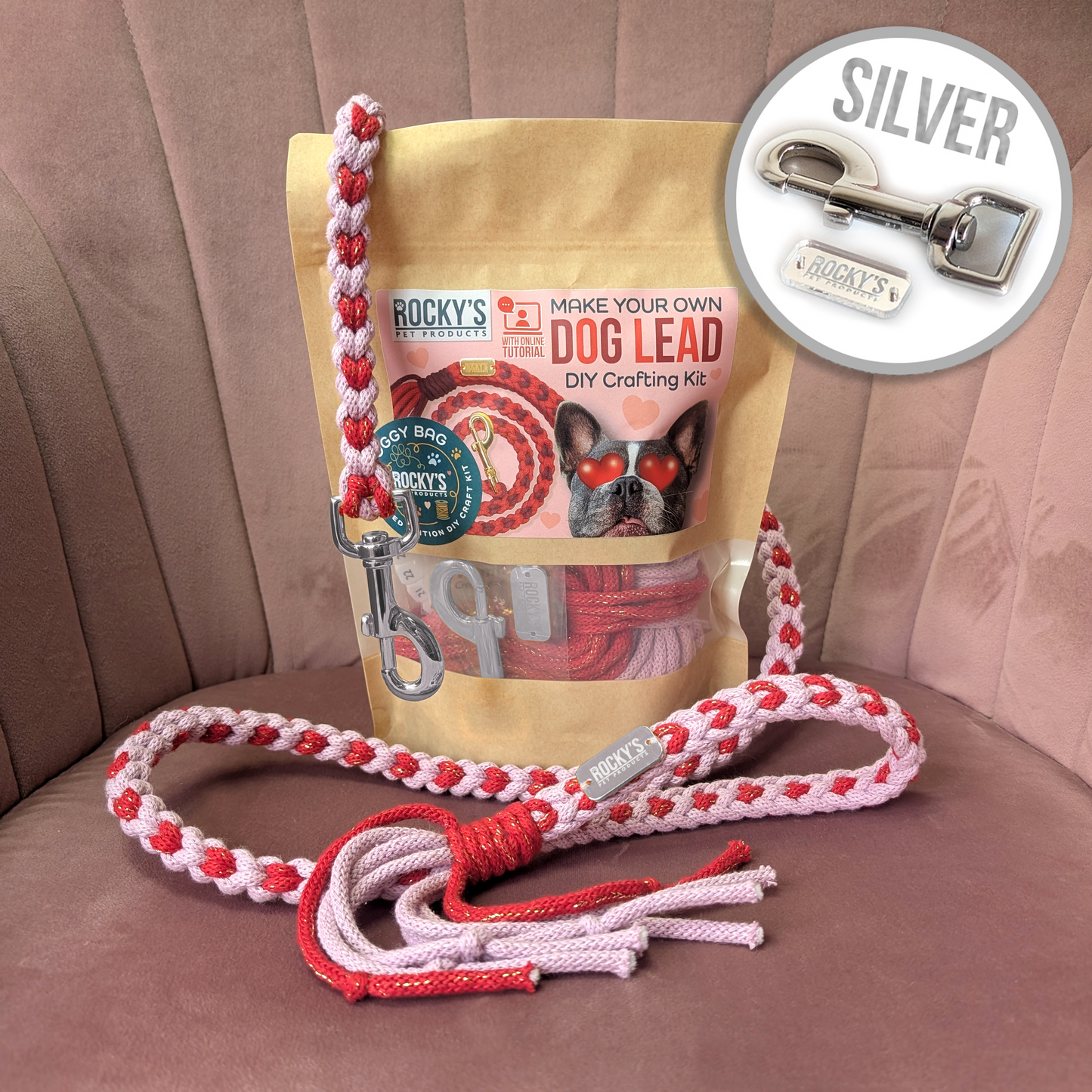 Heart Pattern Pink with Red Valentine's Day Make Your Own Dog Lead Craft Kit