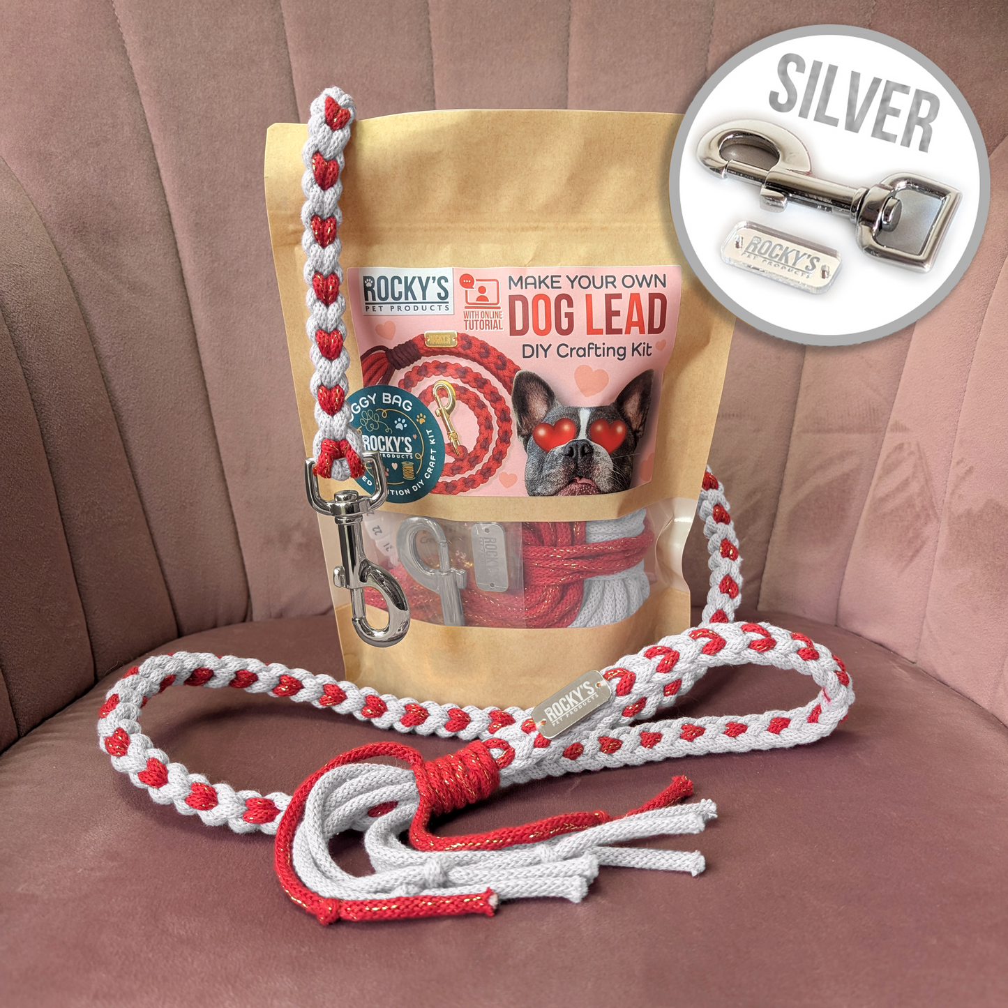 Heart Pattern White with Red Valentine's Day Make Your Own Dog Lead Craft Kit