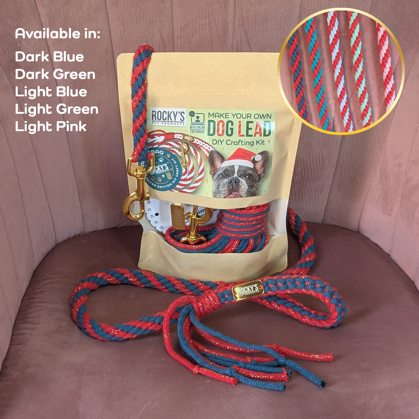 Make Your Own Dog Lead Craft Kit - Sparkle Xmas Colours Collection
