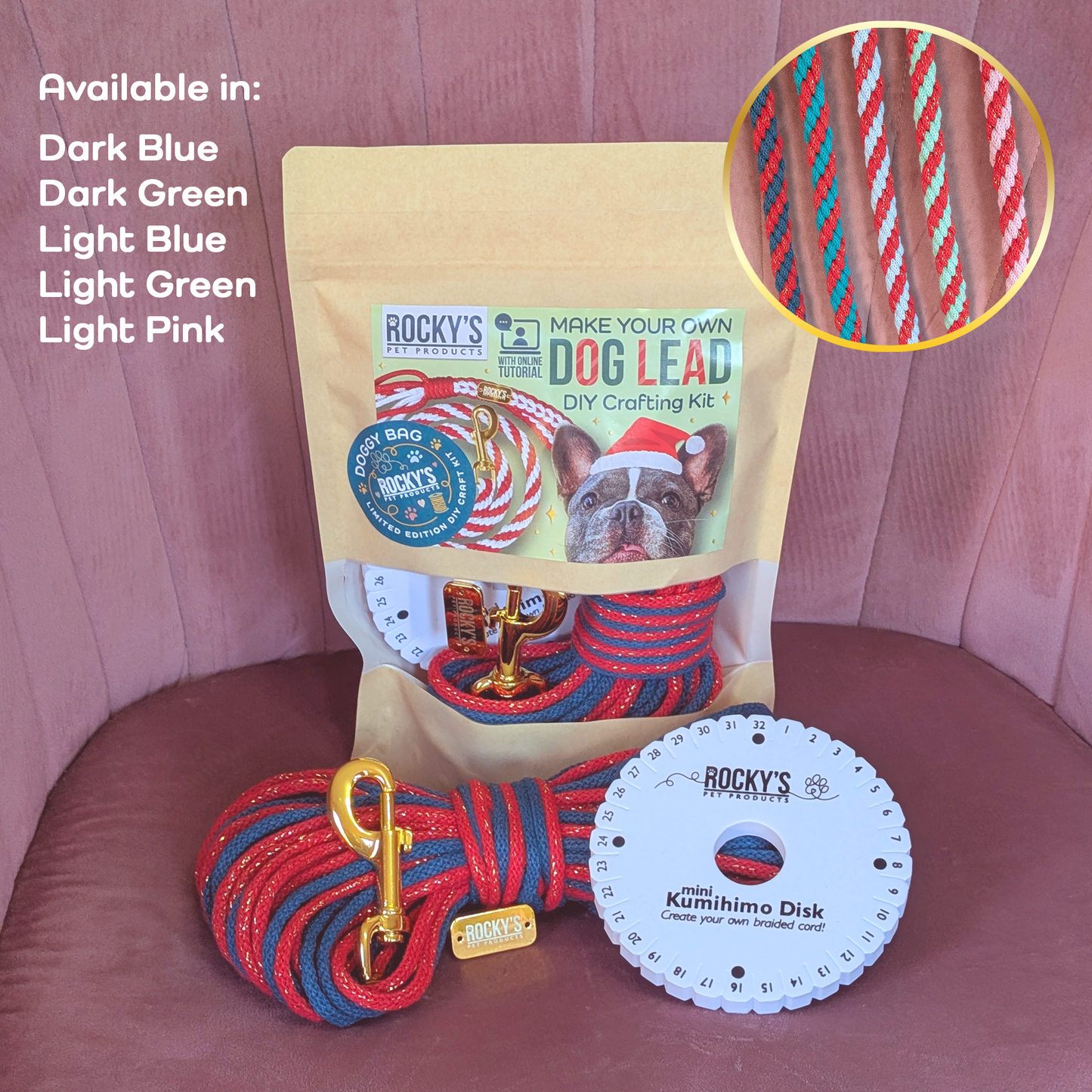 Make Your Own Dog Lead Craft Kit - Sparkle Xmas Colours Collection